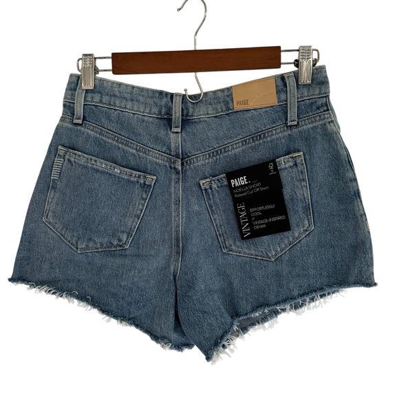 PAIGE NOELLA BUTTON FLY CUTOFF DENIM SHORTS IN SERINE NWT WOMEN'S SIZE 24 - Picture 5 of 16